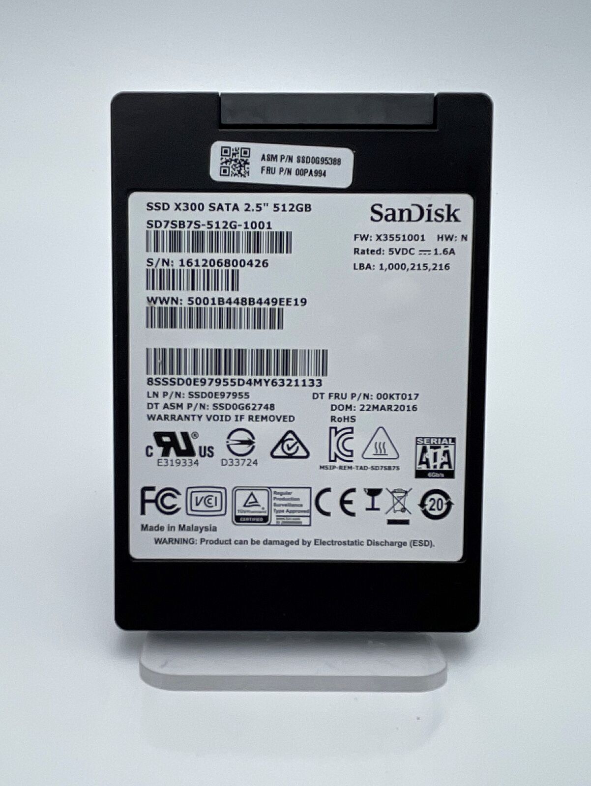SanDisk SSD X300 512GB SD7SB7S-512G-1001 SSD0E97955 SATA 2.5\