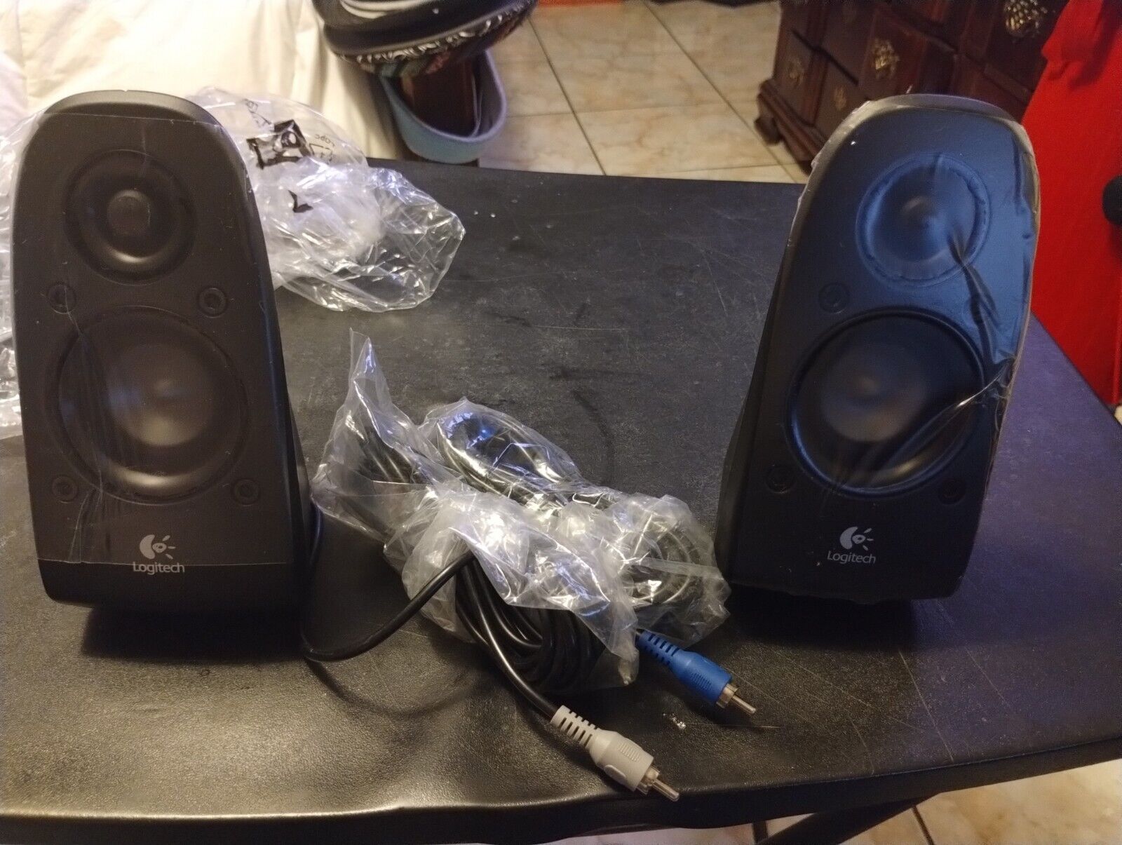 NEW Pair of Logitech Satellite Speakers for Sound System  Blue and Gray- No Sub