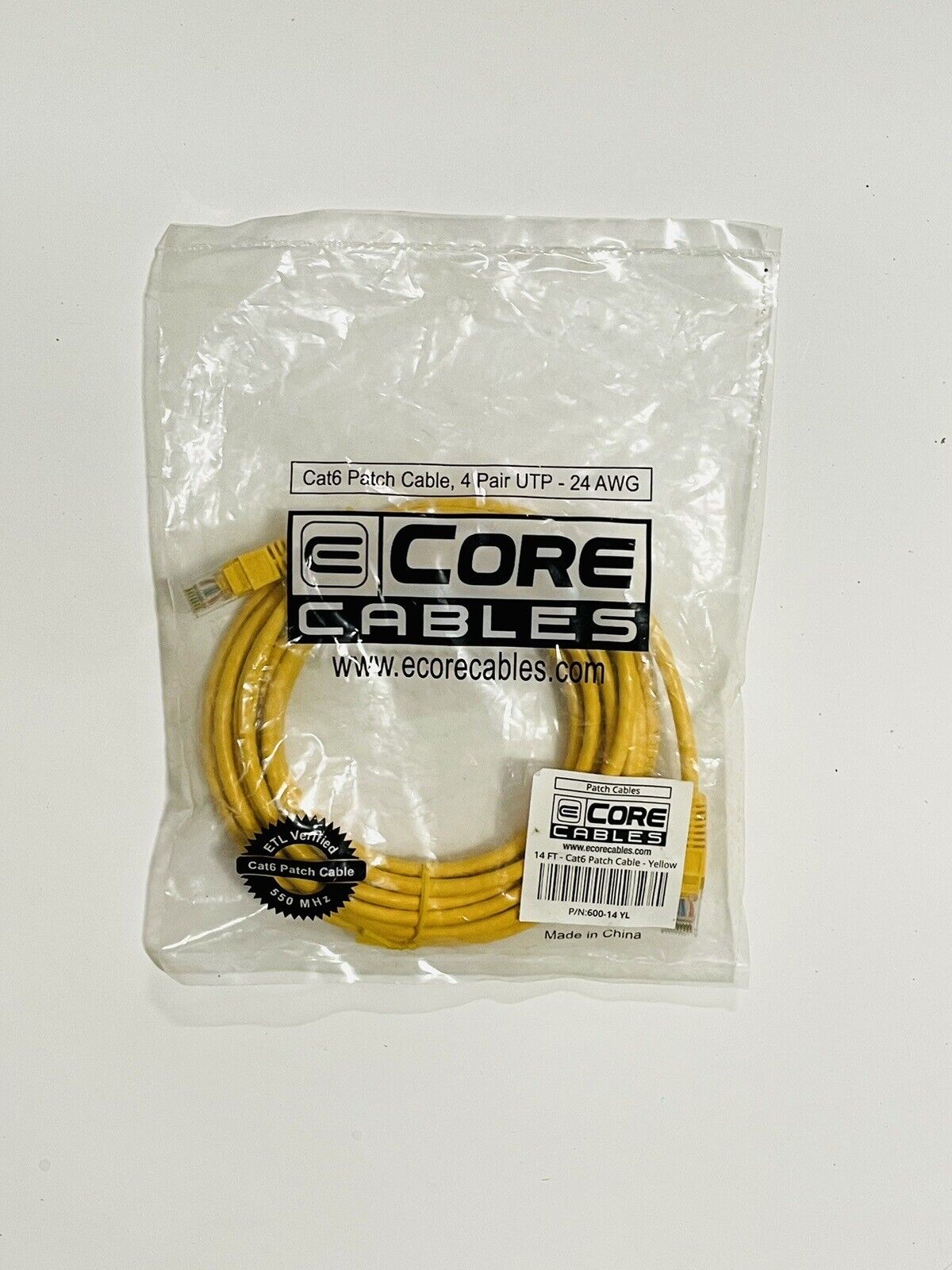 Core Cables Cat6 Patch Cable 4 Pair UTP 24 AWG Yellow Vintage New