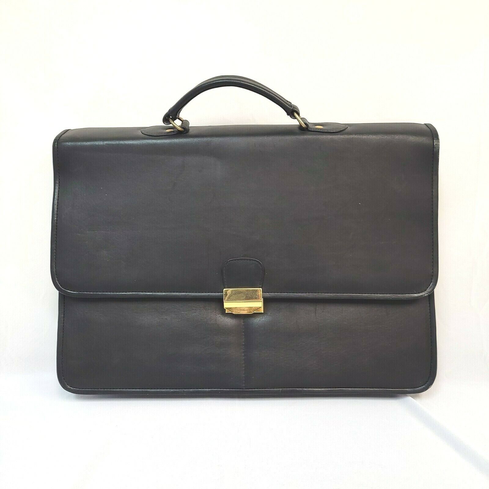 ITALIAN BLACK LEATHER TANO Bag Laptop Briefcase Mesenger M/F Crossbody -EXC+