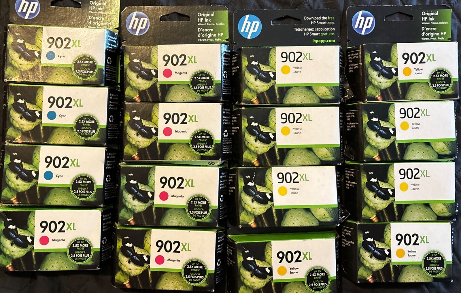 Lot of 16 HP 902XL High Yield Ink Cartridges Magenta Cyan & Yellow