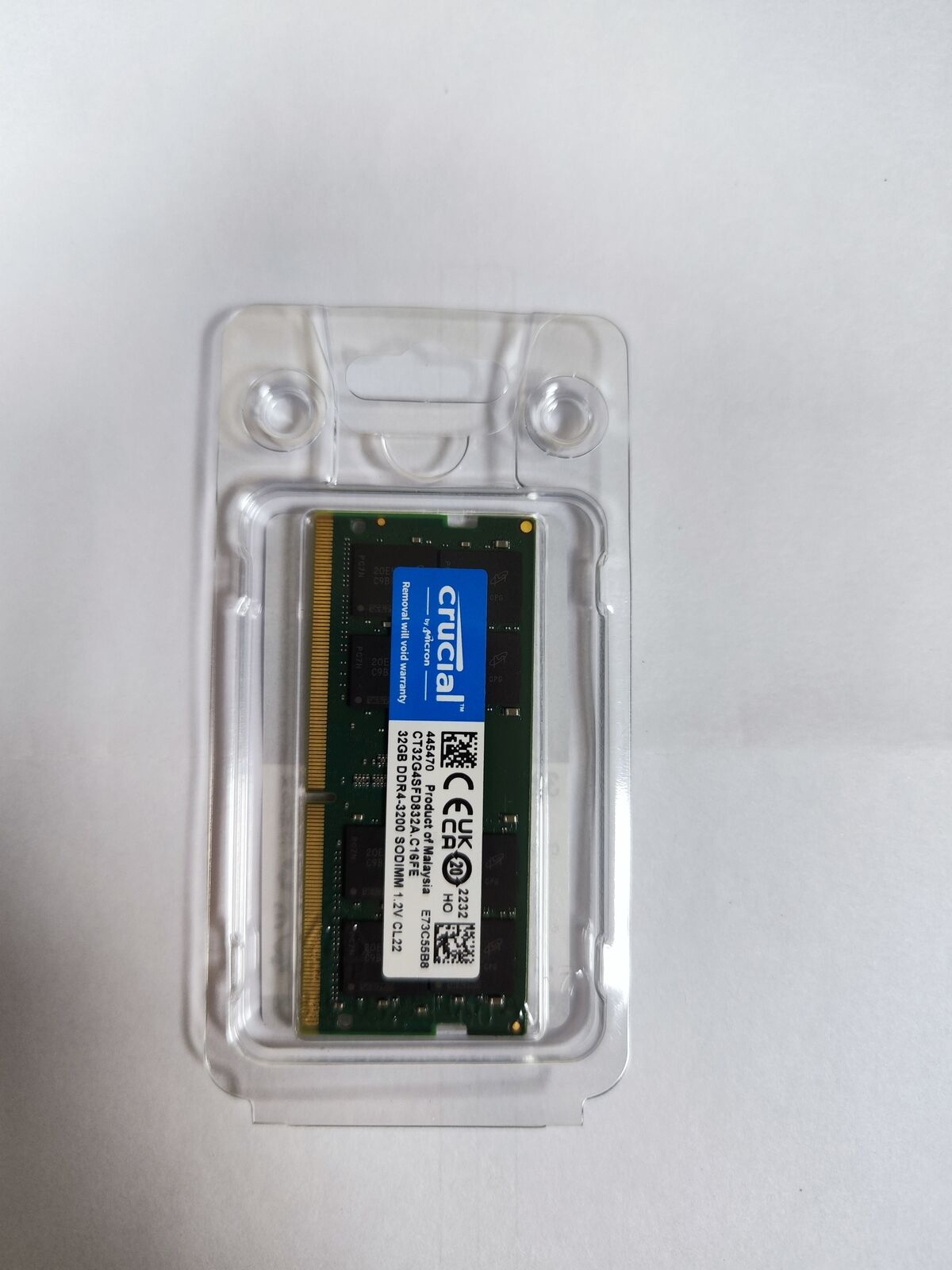 Crucial 64GB Kit (2x 32GB) DDR4 3200Mhz CL22 SODIMM 260-Pin Ram CT2K32G4SFD832A