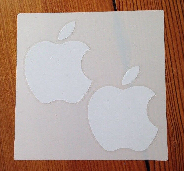 NEW Pair Genuine OEM Authentic White Apple Logo Decal Sticker 2 Total Stickers