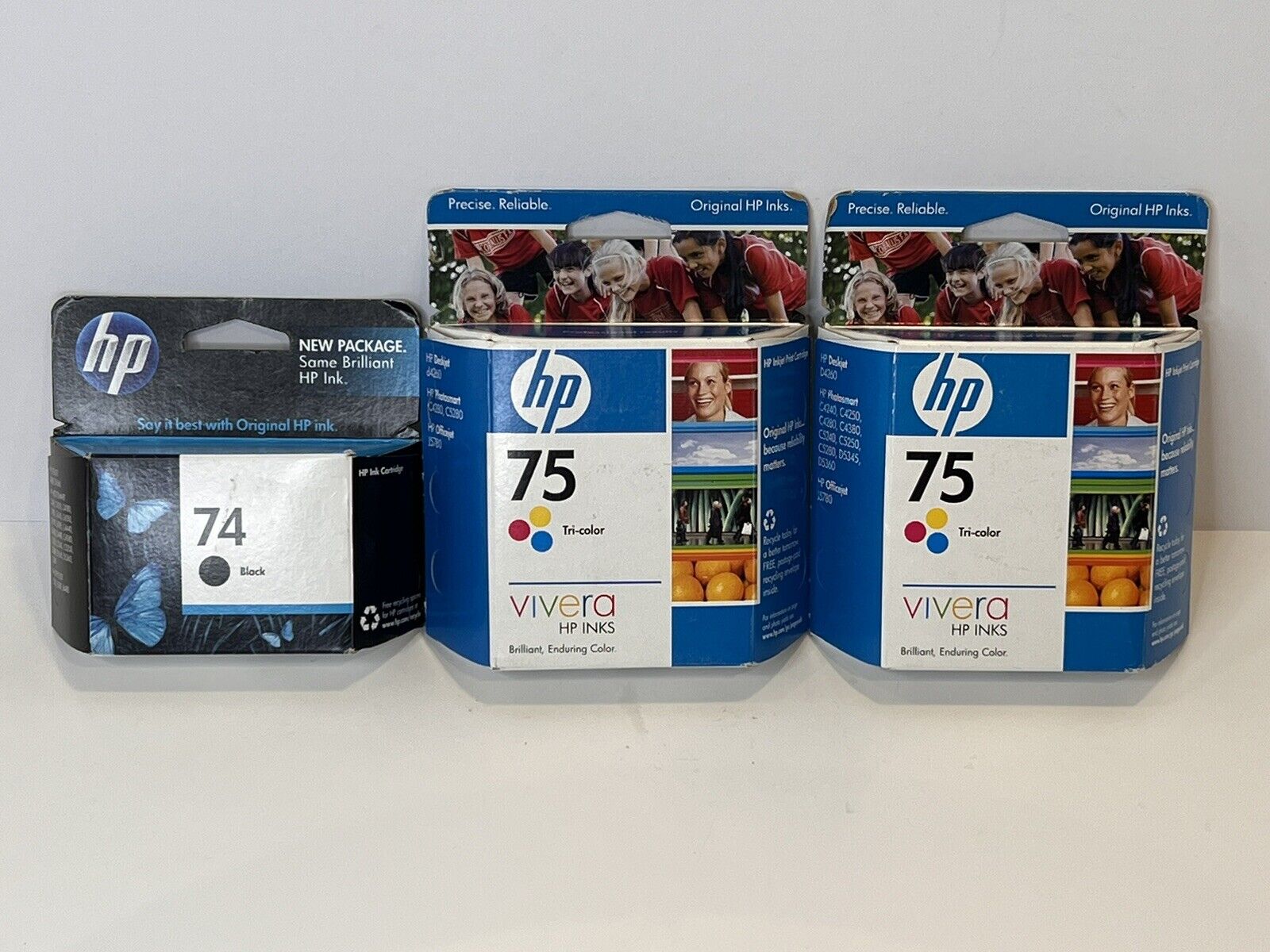 Lot of 3 HP Ink Cartridges (1) 74 Black And (2) 75 Color GENUINE Expired