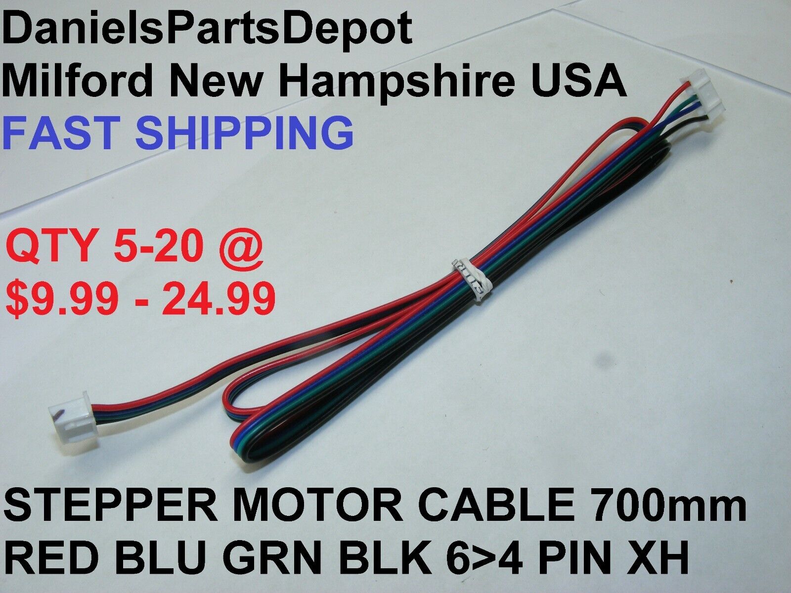LOT 5-20 STEPPER MOTOR CABLE 700mm RED BLU GRN BLK 6 PIN2.0 4 PIN XH2.54 USA 3D