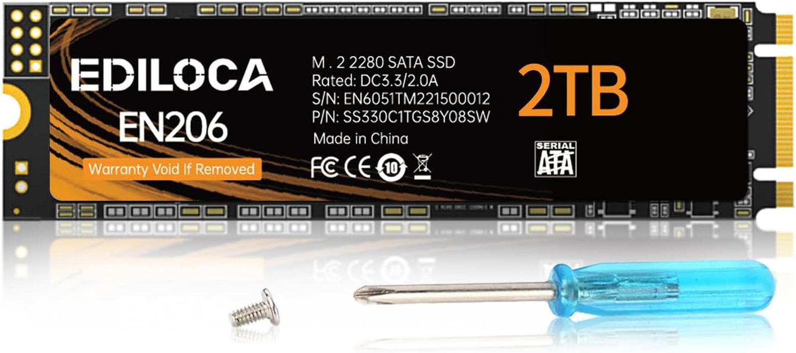 EN206 2TB SSD M.2 SATA 3D NAND TLC, M.2 2280 SATA III 6Gb/S SSD Internal Hard Dr