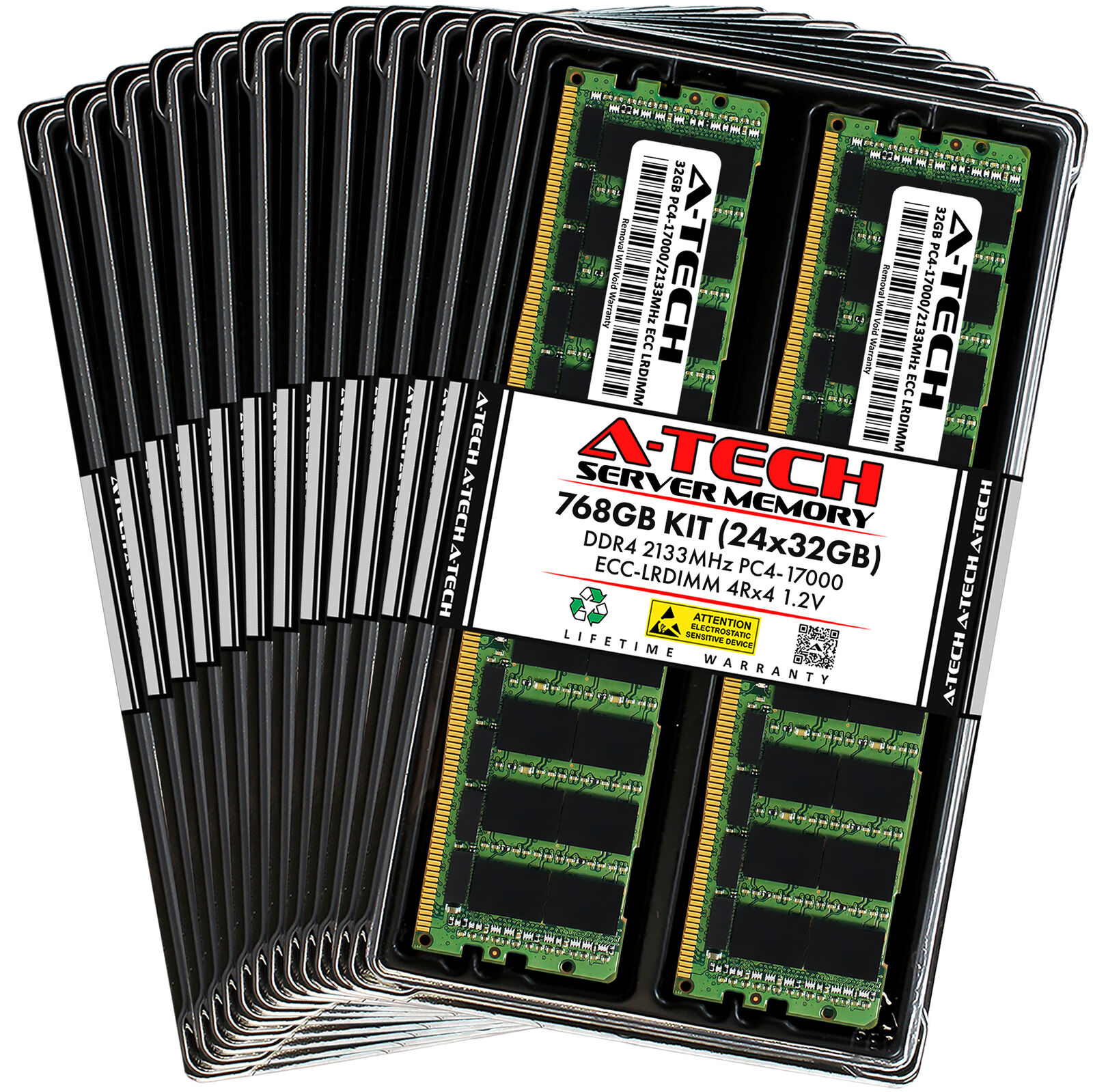 A-Tech 768GB 24x 32GB 4Rx4 PC4-17000L DDR4 2133 MHz ECC LRDIMM Server Memory RAM