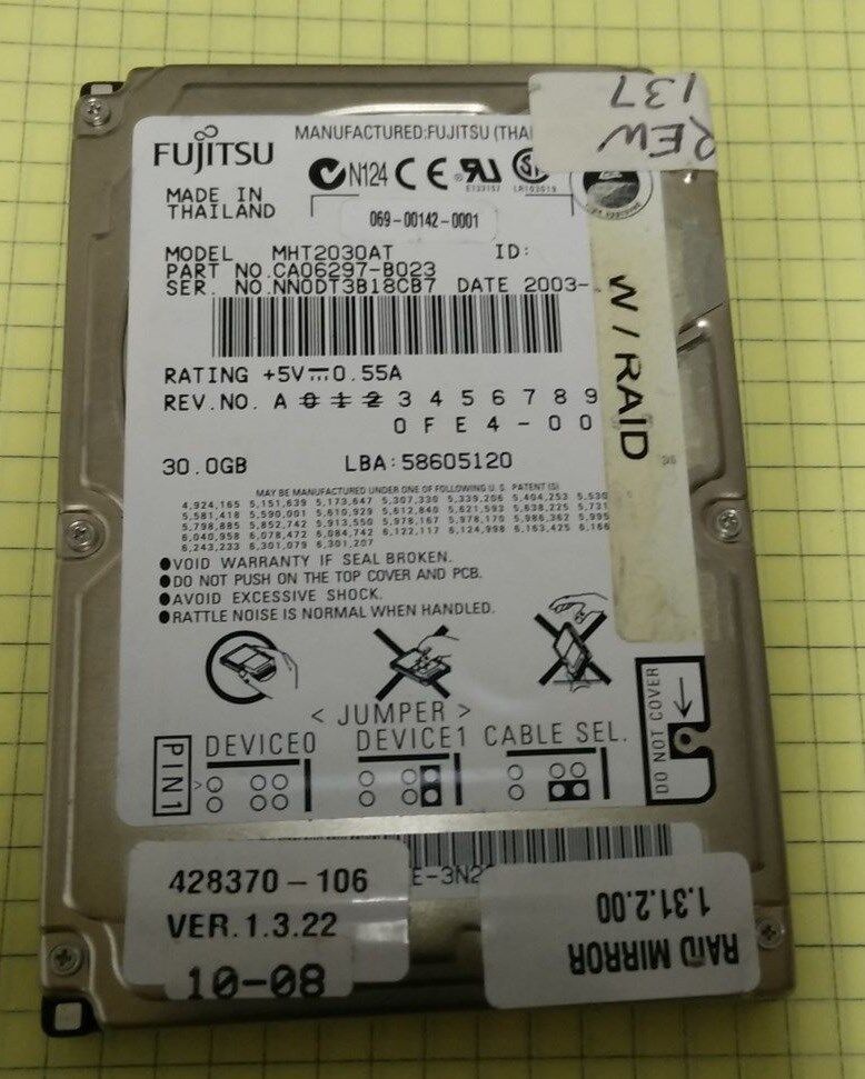 Fujitsu MHT2030AT 30GB 4.2K RPM 2.5” IDE Laptop Hard Disk Drive