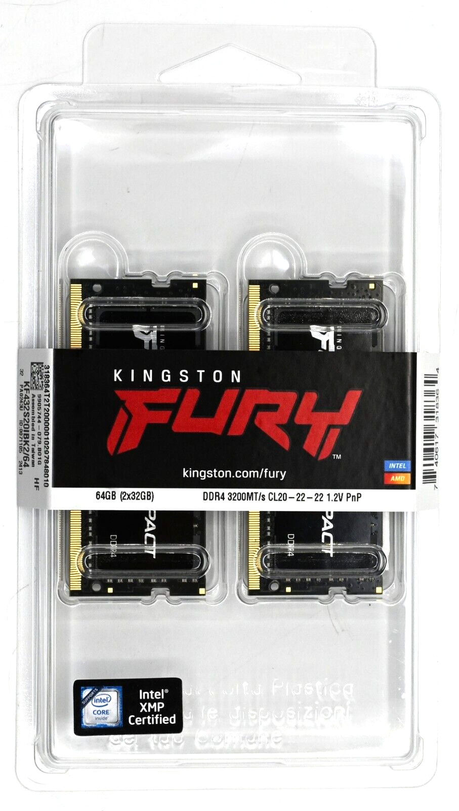 Kingston Fury Impact 64GB (2x32GB) DDR4 3200MHz SODIMM 260pin KF432S20IBK2/64