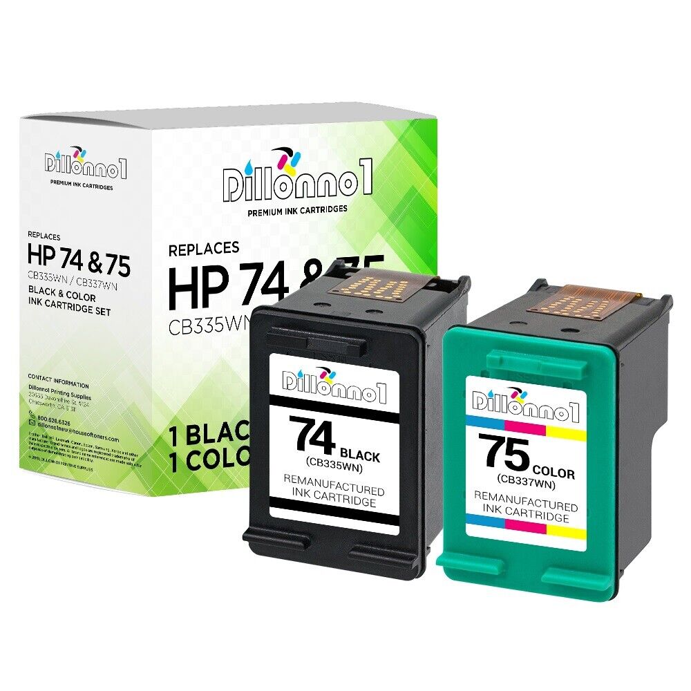 2Pk #74 75 Black/Color Ink for HP Photosmart C4275 C4280 C4285 C4294 C4300 C4340