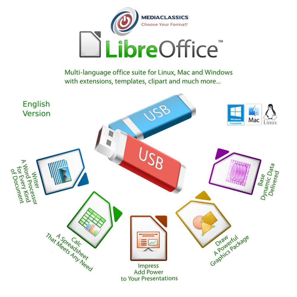 Libre Office Suite 2011 Word Processor Database Excel compatible - USB | DVD