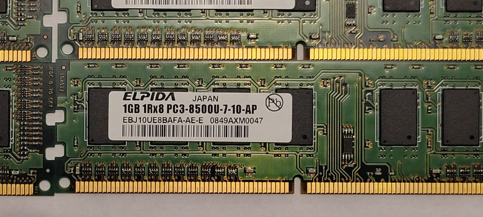6x1GB  ELPIDA 1GB 1Rx8 PC3-8500U-7-10-AP Desktop Memory Stick EBJ10UE8BAFA-AE-E