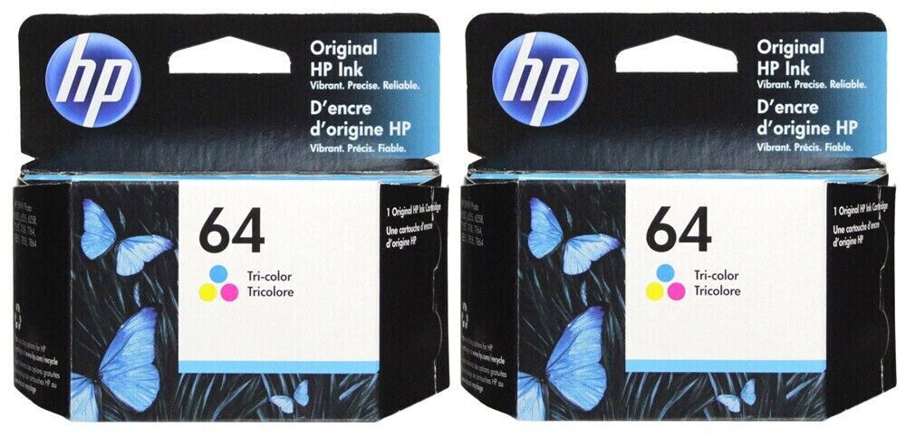 2 Pack HP #64 Tri-color Ink Cartridge 64 NEW GENUINE