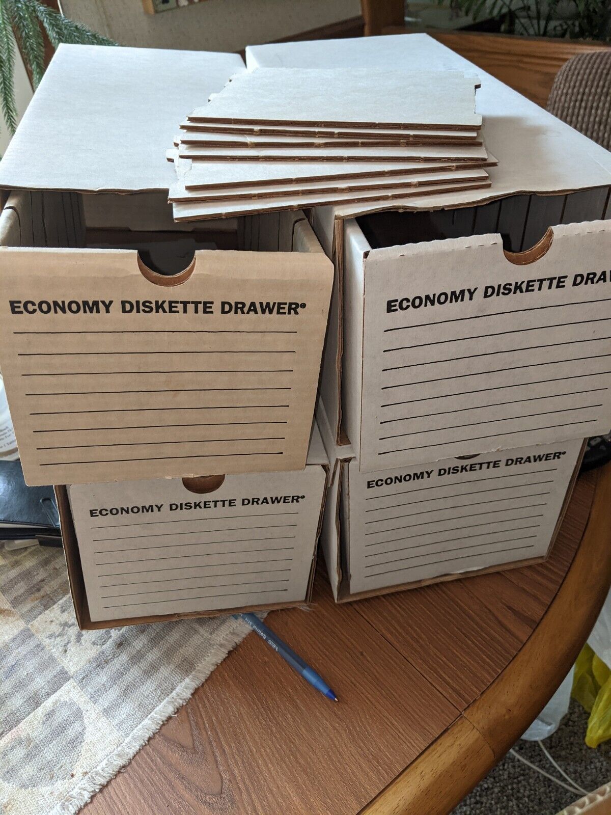 Four Vintage Cardboard  5.25 5-1/4 Floppy Economy Disk Drawers 
