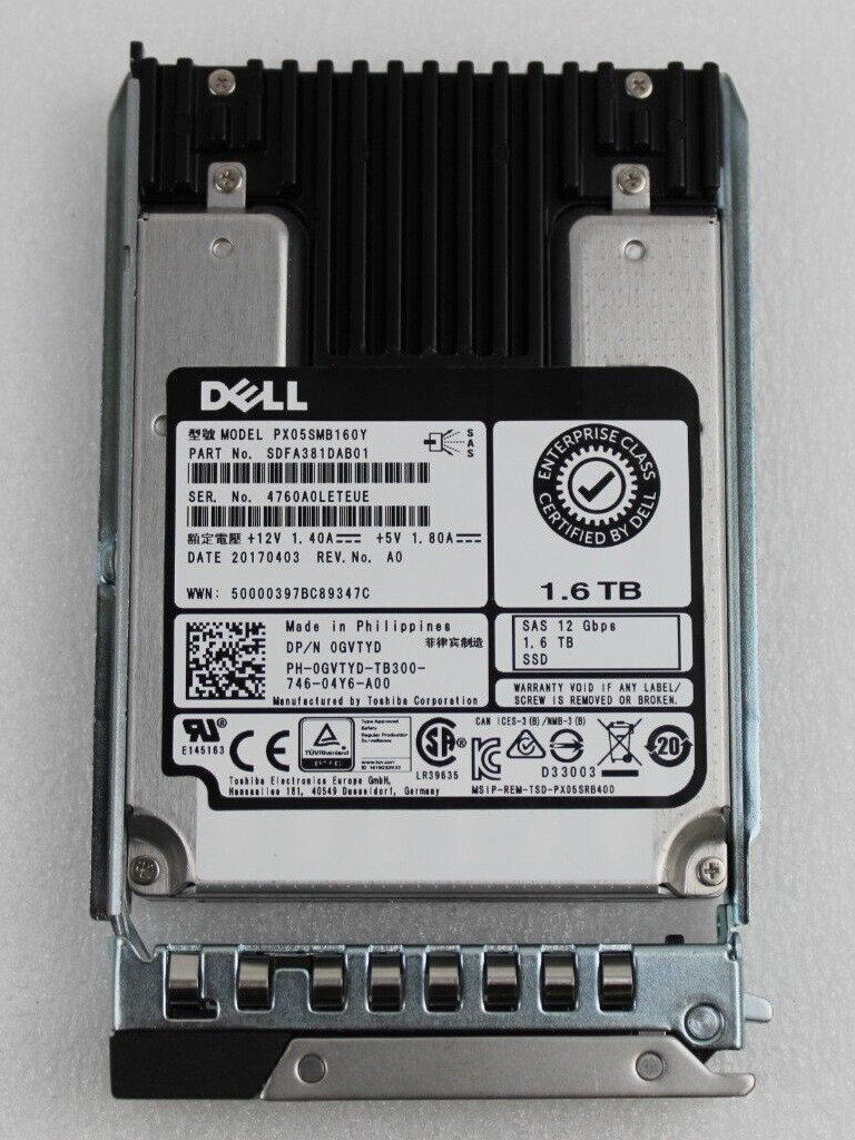 Dell GVTYD Toshiba PX05SMB160Y 1.6TB 12GB/s SAS 2.5\