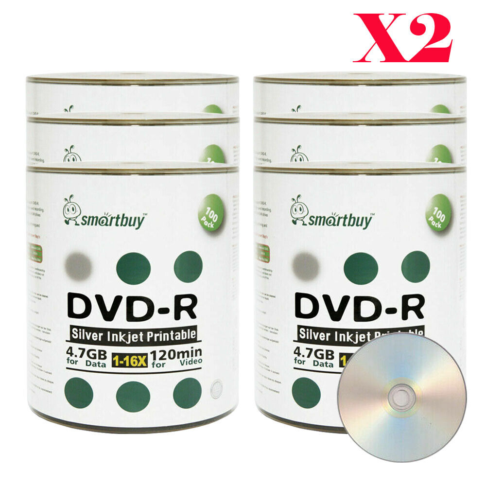 1200 SmartBuy Silver Inkjet Hub Printable DVD-R 16X 4.7GB Recordable Media Disc