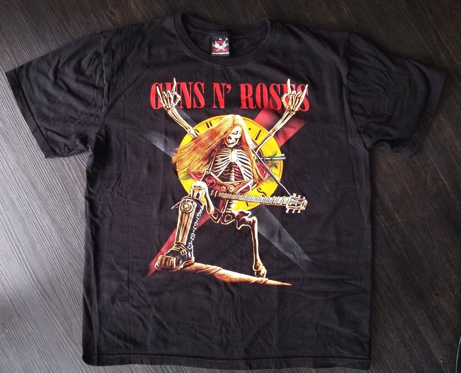 Guns N\' Roses skeleton guitar revolvers black Hot Rock T-shirt extra large XL