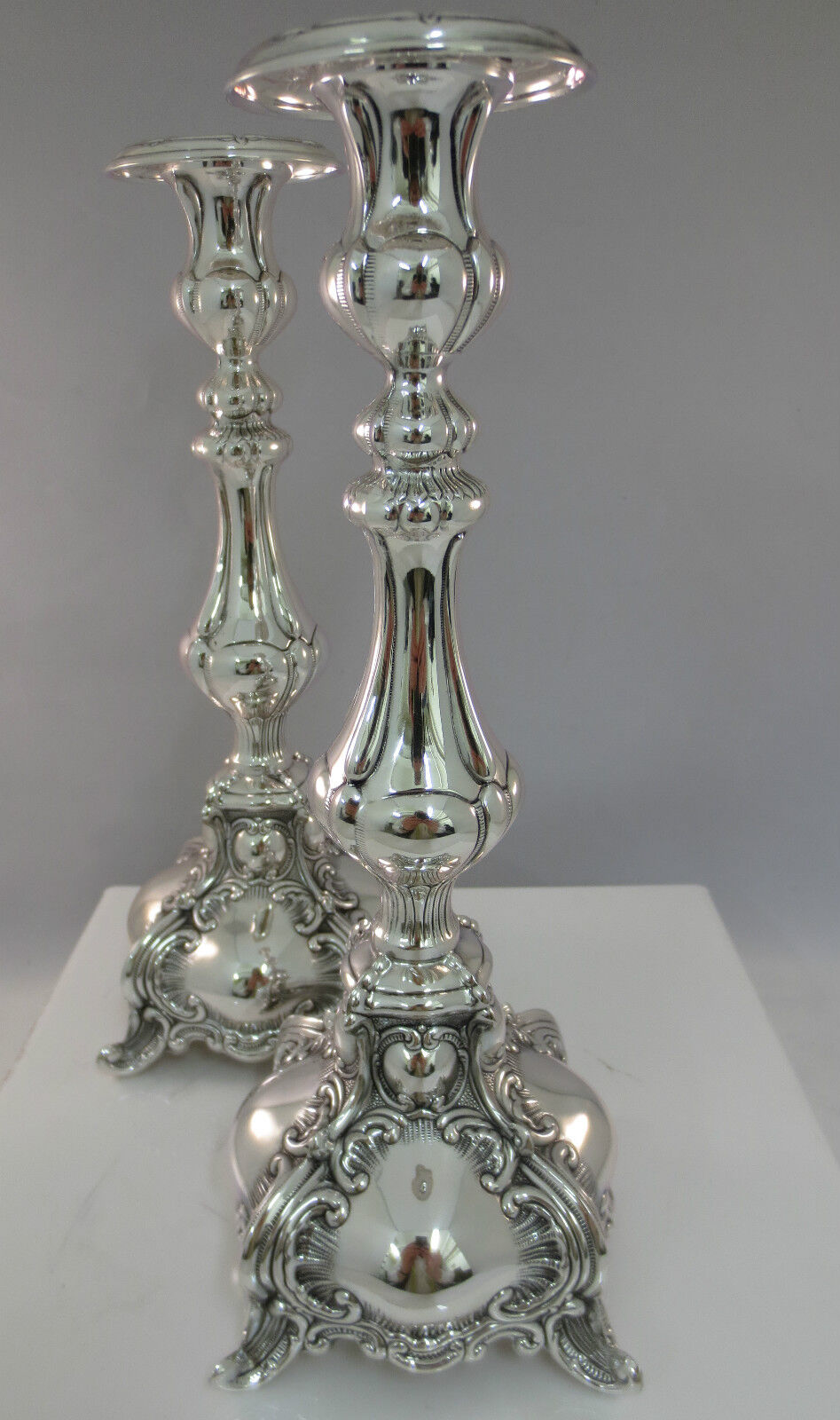  STERLING SILVER CANDLESTICKS 925 SET OF 2 TRADITIONAL BEAUTIFUL DESIGN MOTIF10\