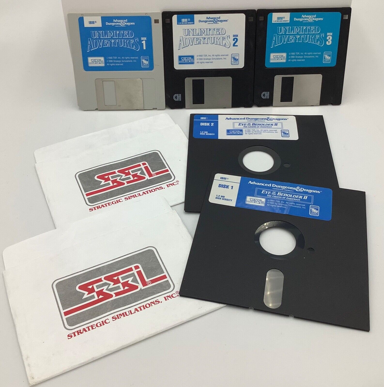 TWO Vintage Advanced D&D PC Gaming 5.25 Floppy diskettes & 3.5in floppy disk
