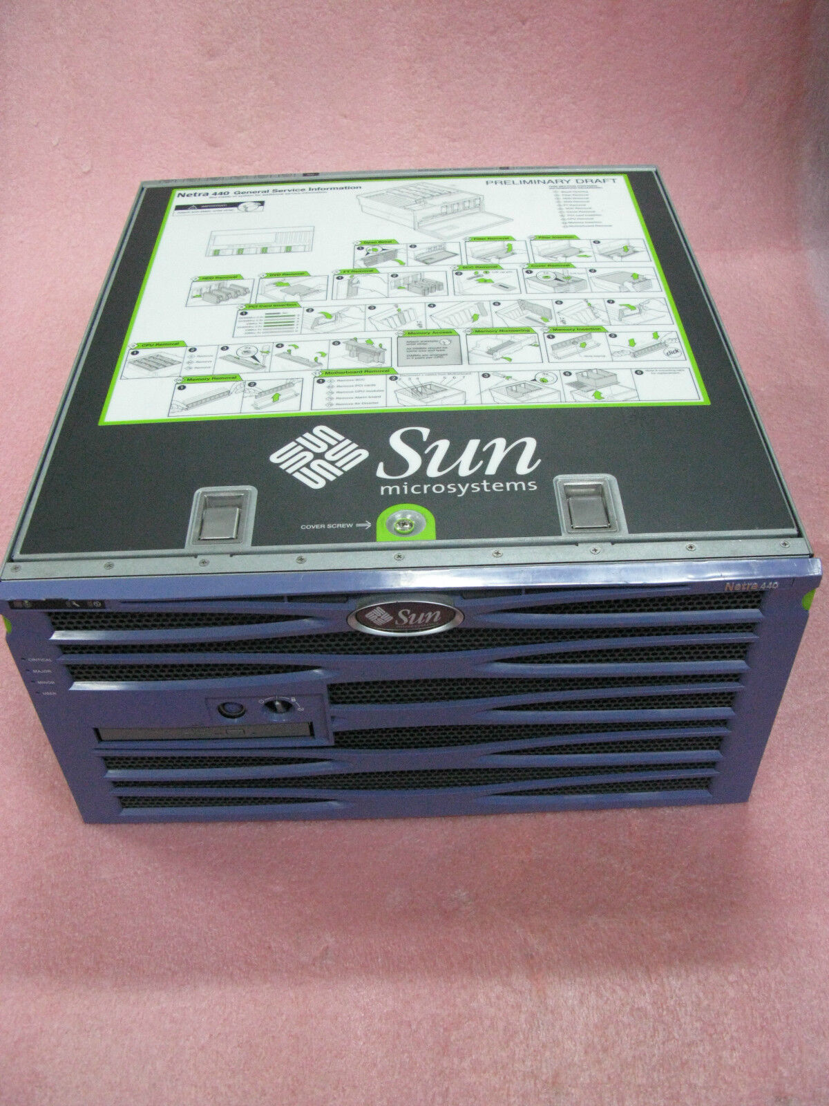 Sun Netra 440 with  4 * 1.28Ghz cpu, 8GB mem, 4 * 73GB HDD, DVD, 4 * AC P.S.
