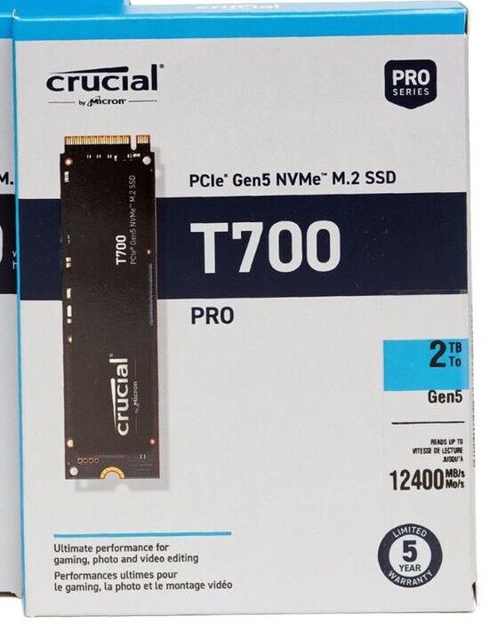 NEW* Crucial T700 PRO PCIe Gen 5.0 x4 NVMe 2TB M.2 2280 12,400MB/s TLC SSD Drive