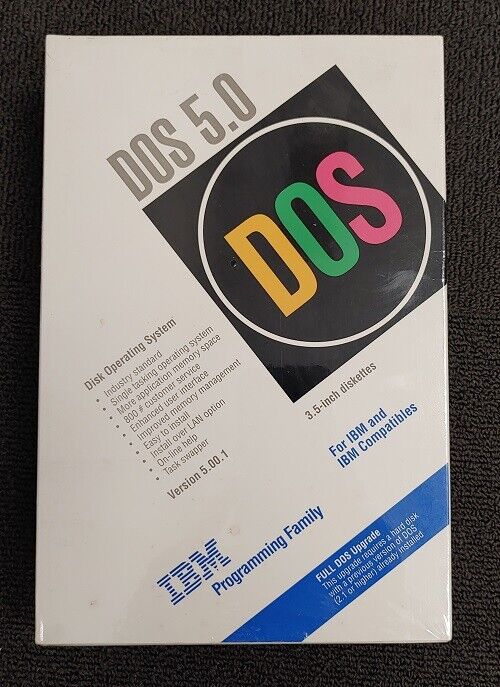 DOS 5.0 For IBM Version 5.00.1 Full DOS Upgrade Sealed in Plastic