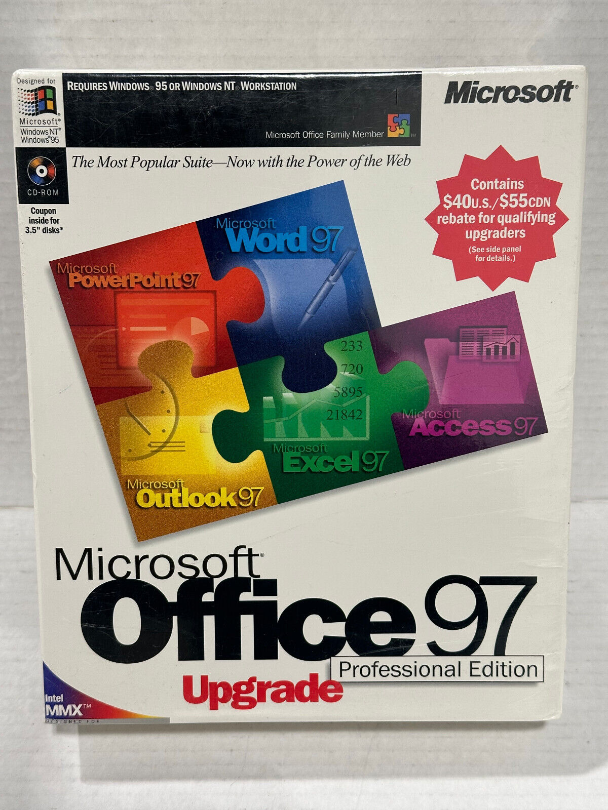 New - Vintage Microsoft Office 97 Professional Edition Big Box Sealed