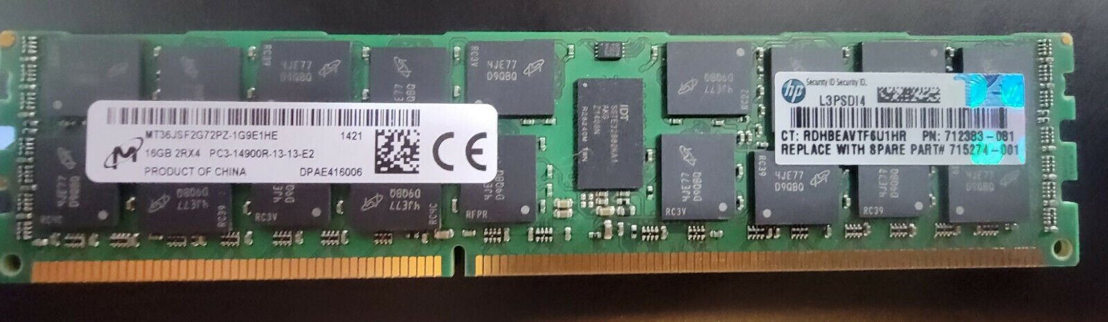 HP Micron 16GB (1 x 16GB) PC3-14900R Server Memory 712383-081 2Rx4 Ram Amem