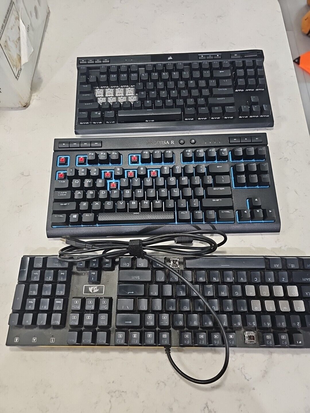 Lot Of 3 CORSAIR K63,k70 And Red Dragon WIRELESS MECHANICAL  KEYBOARD❗️PARTS