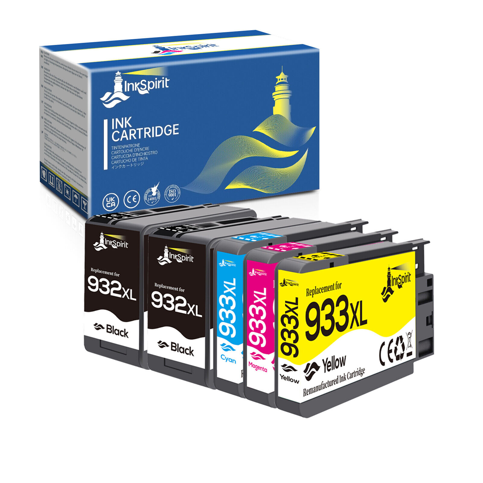 5 Pack 932XL 933XL Ink Cartridges for HP OfficeJet 6600 7510 7600 7612 Printer