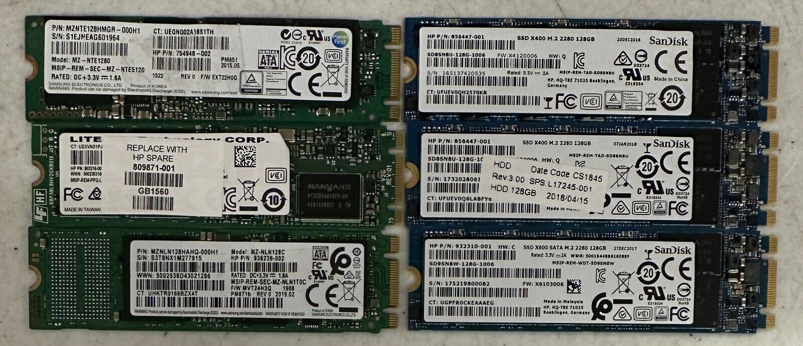 Mixed Lot of 6 128GB SATA M.2 2280 SSD SanDisk Samsung+ Fast FREE US Shipping