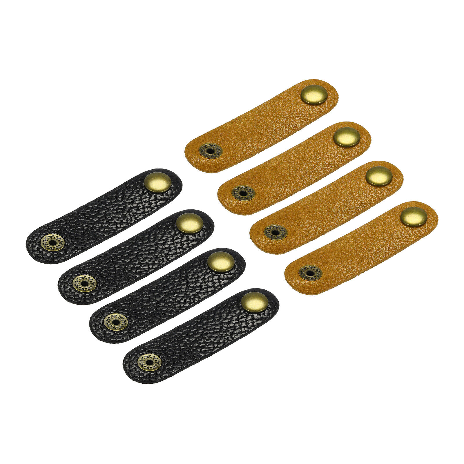 8Pcs Leather Cable Straps Cord Organizer Cable Ties Soft Black/Yellow Brown