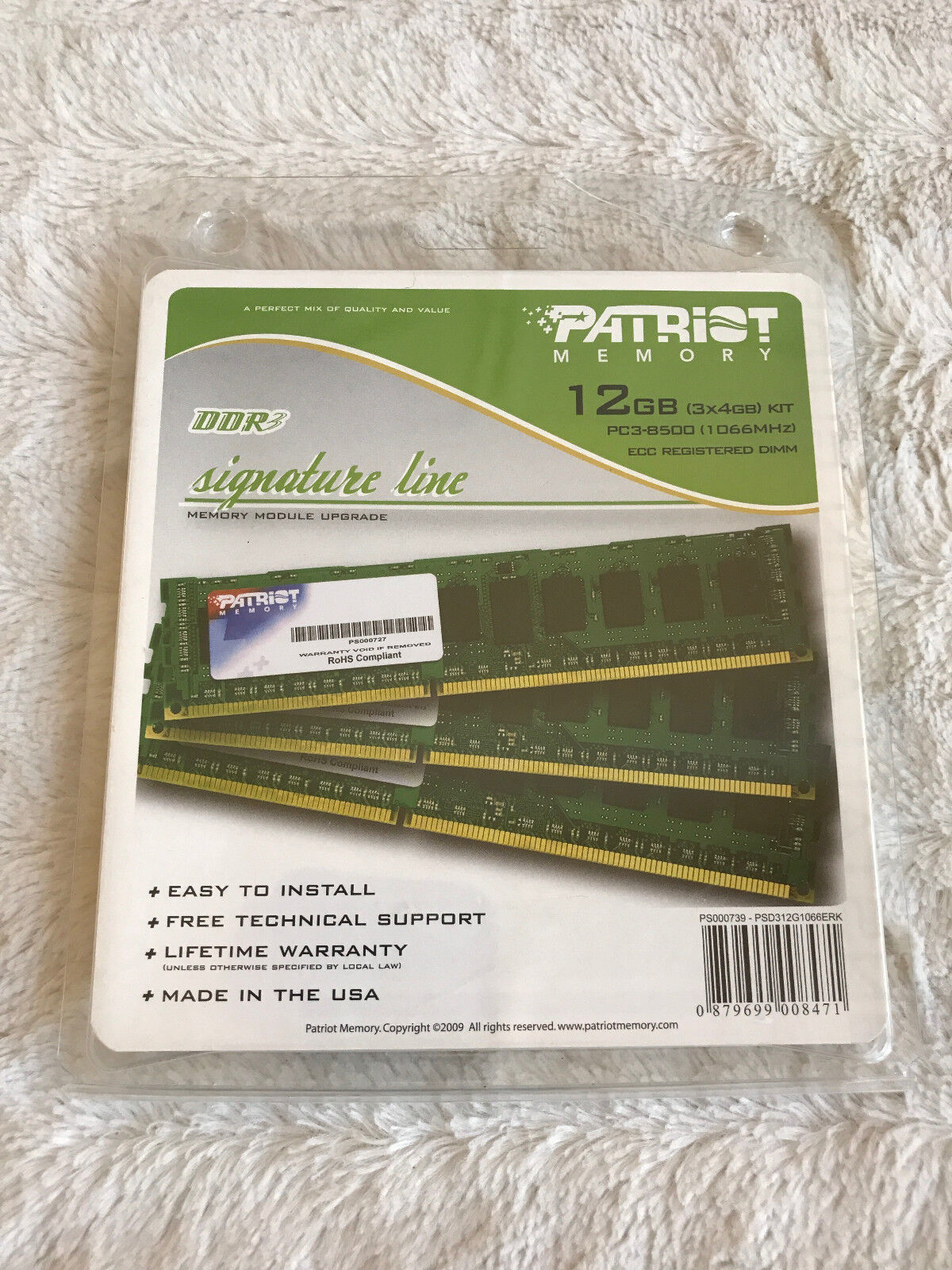 Patriot Signature 12GB (3 x 4GB) 240-Pin DDR3 SDRAM 1066 PC3 8500 Server Memory