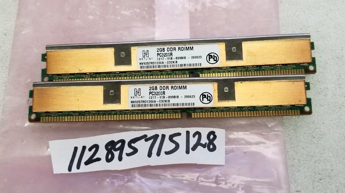 4GB KIT 2X 2GB  DDR1 PC DDR  PC3200R DDR1-400  3200R 400MHZ 184PIN RDIMM  VLP 