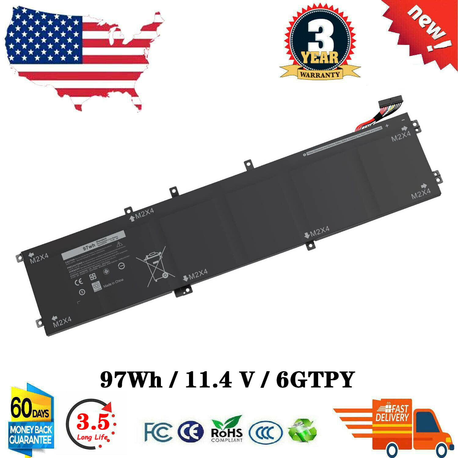 6GTPY Battery For Dell XPS 15 9560 9550 9570 7590 Precision 5510 5520 5530 5540