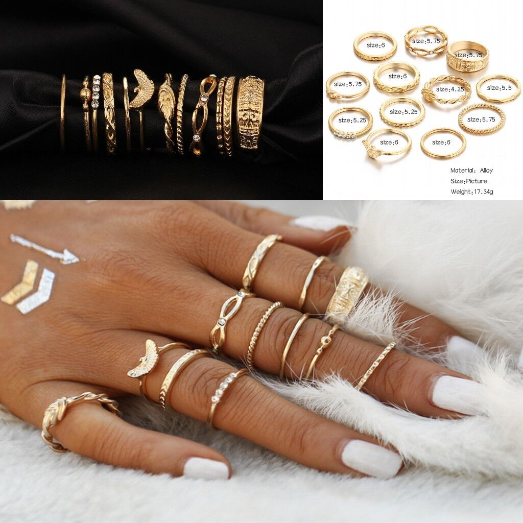12 Pcs/set Gold Midi Finger Ring Set Vintage Punk Boho Knuckle Rings Jewelry NEW
