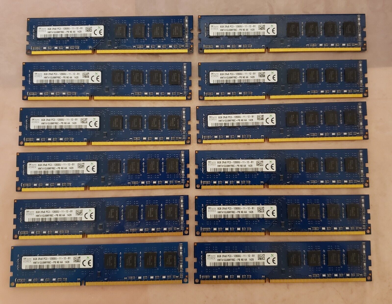 Lot of 12 Skhynix 8GB PC3 12800 DDR3 1600MHz 2Rx8 Dsktop Memory Ram Matched 96GB