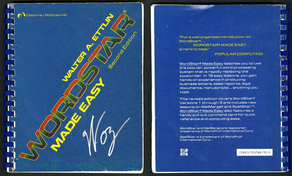 Steve Wozniak SIGNED AUTOGRAPHED APPLE II Wordstar Made Easy Manual Computer