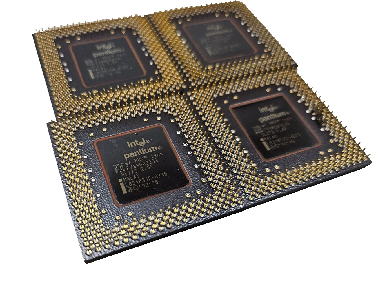 Qty 4 Vtg Intel Pentium 233Mhz MMX FV80503-233 CPU Processor SL27S Vintage Gold