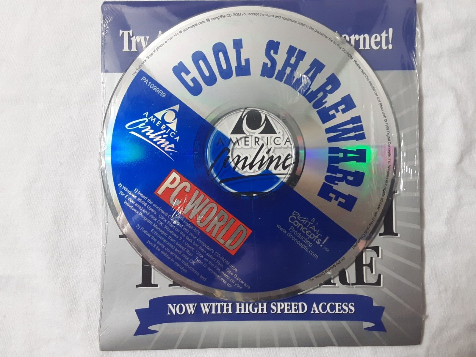 retro 1999 CD-Rom PC World Cool Shareware, AOL certificate  rare