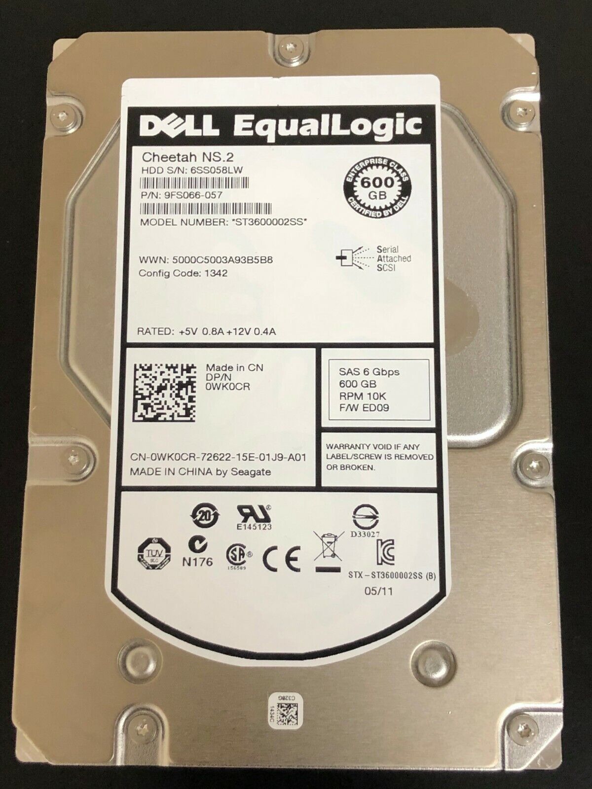 Dell WK0CR EqualLogic 600GB 10K SAS Hard Drive 3.5 0WK0CR