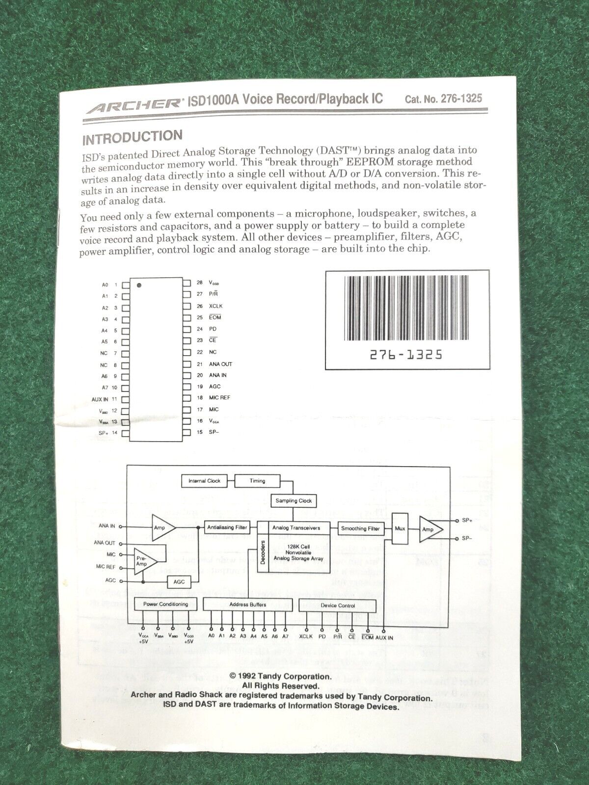 Super Rare Original booklet manual for  IDS1000 Speech Chip 276-1325