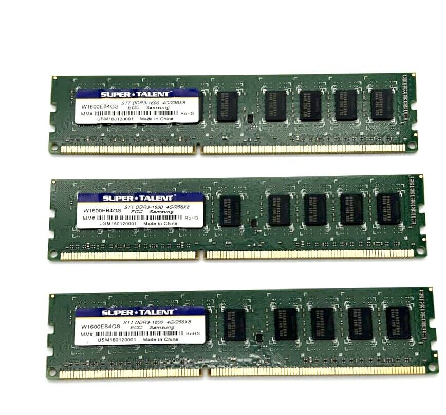 Super Talent 12GB (3x4GB) SERVER RAM PC3-12800 DDR3-1600 MHz SDRAM W1600EB4GS