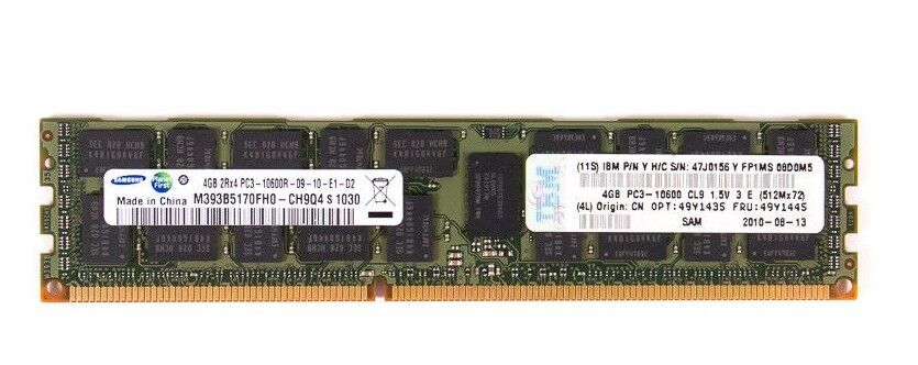 IBM 49Y1445 49Y1435 4 GB PC3-10600 CL9 ECC DDR3 1333 MHz LP DIMM 2RX4