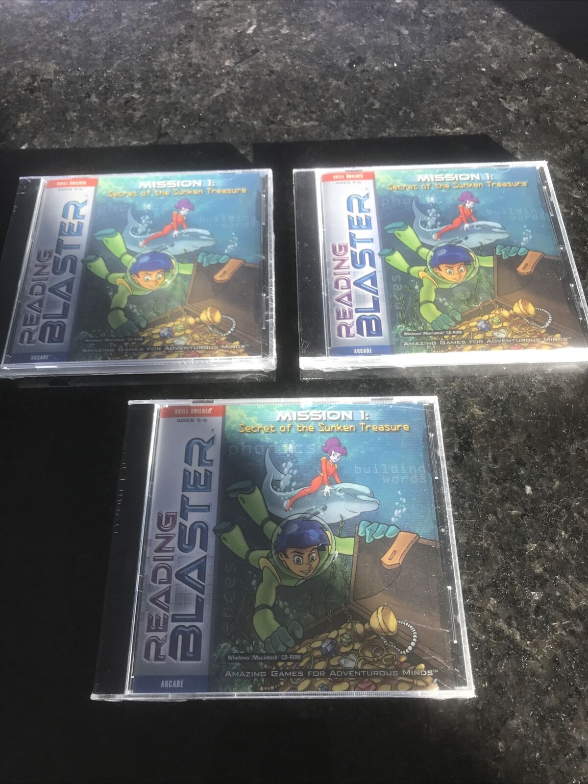 Reading Blaster: Mission 1 Secret of the Sunken Treasure PC MAC CD LOT OF 3