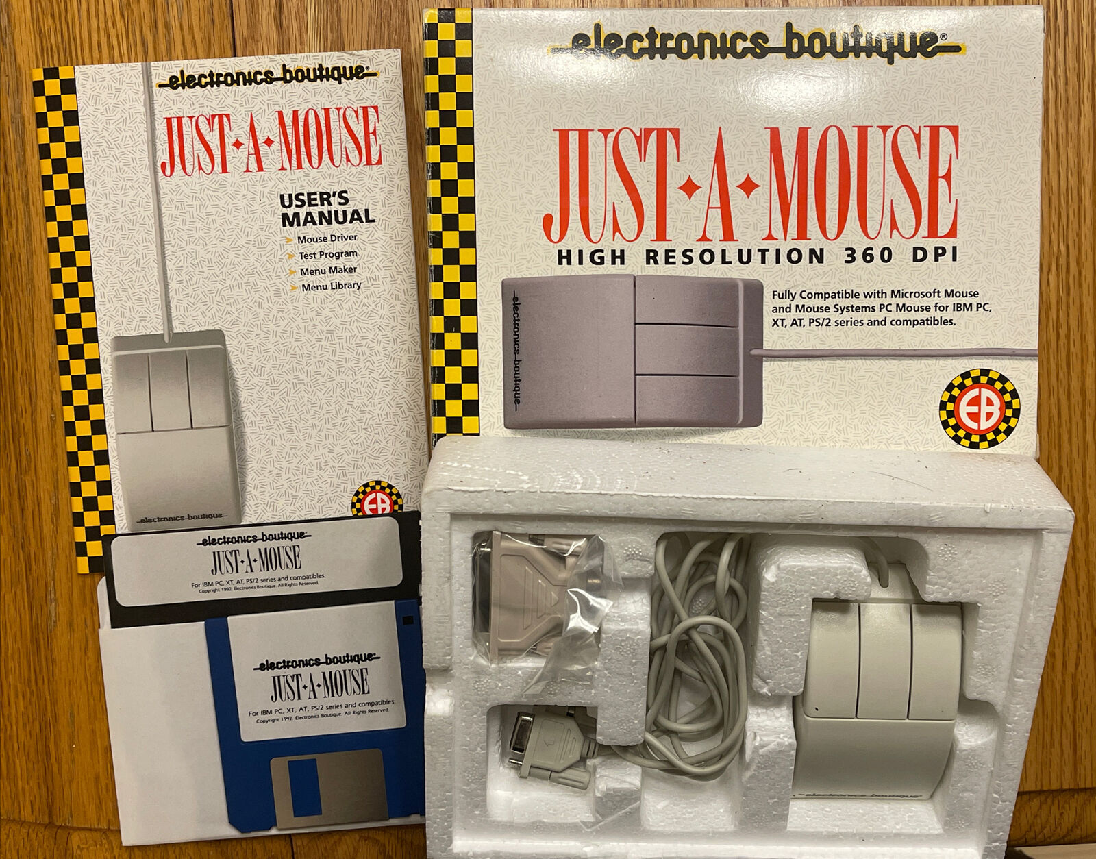 EB ELECTRONIC BOUTIQUE VINTAGE MOUSE BOXED IBM PC XT AT PS/2 Series 360 DPI