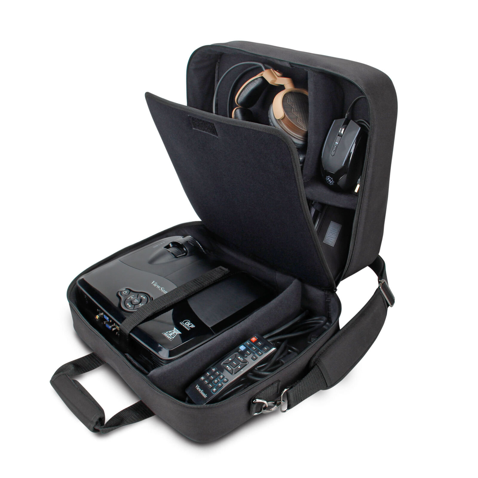 Projector Carrying Case with Shoulder Strap , Extra Storage & Custom Dividers
