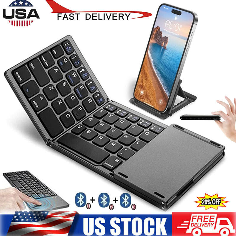 Portable Foldable Wireless Keyboard with Integrated Touchpad Perfect for Travel
