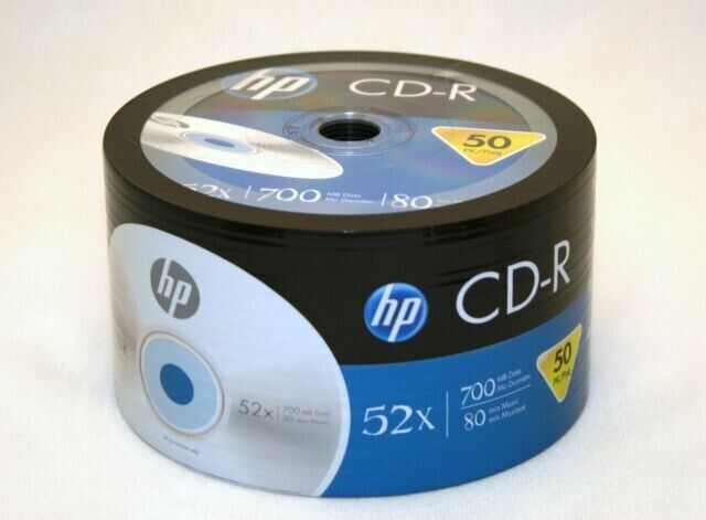 100 HP Blank 52X CD-R CDR Recordable Branded Logo 700MB Media Disc 2x50pk