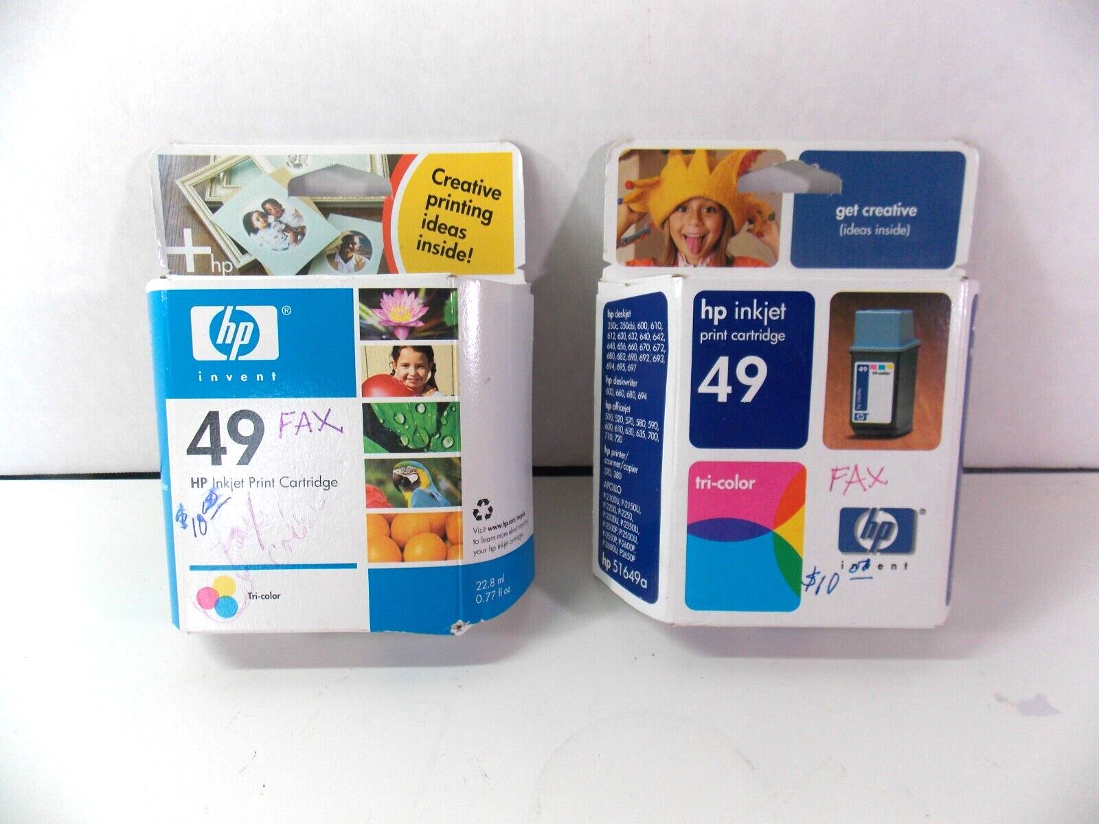 Lot of 2 Genuine HP Ink Cartridges: 49 Tri Color (2)  -Expired